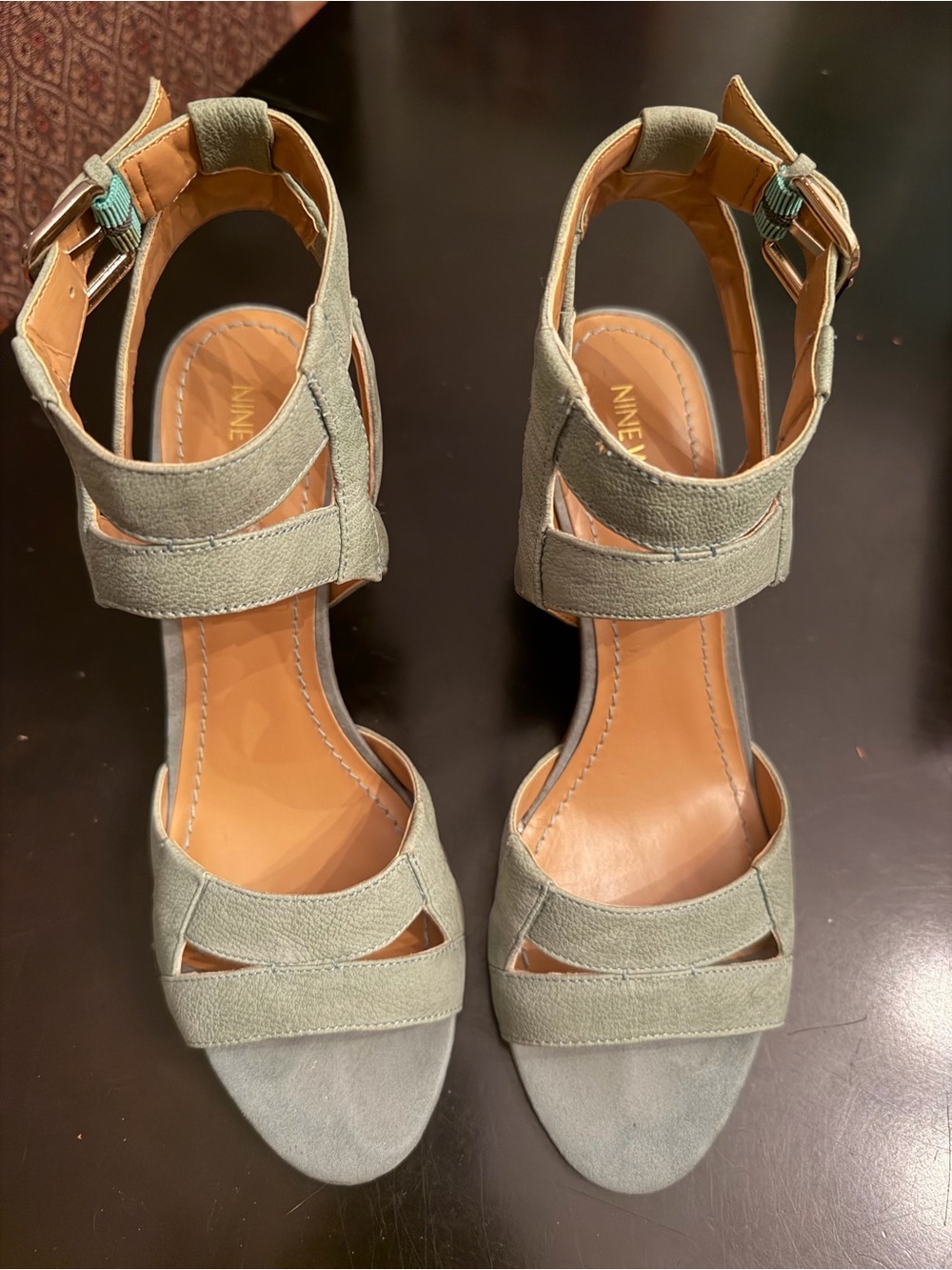 Nine West Light Sage Green Strappy Block Heel Sandals - Picture 8 of 9